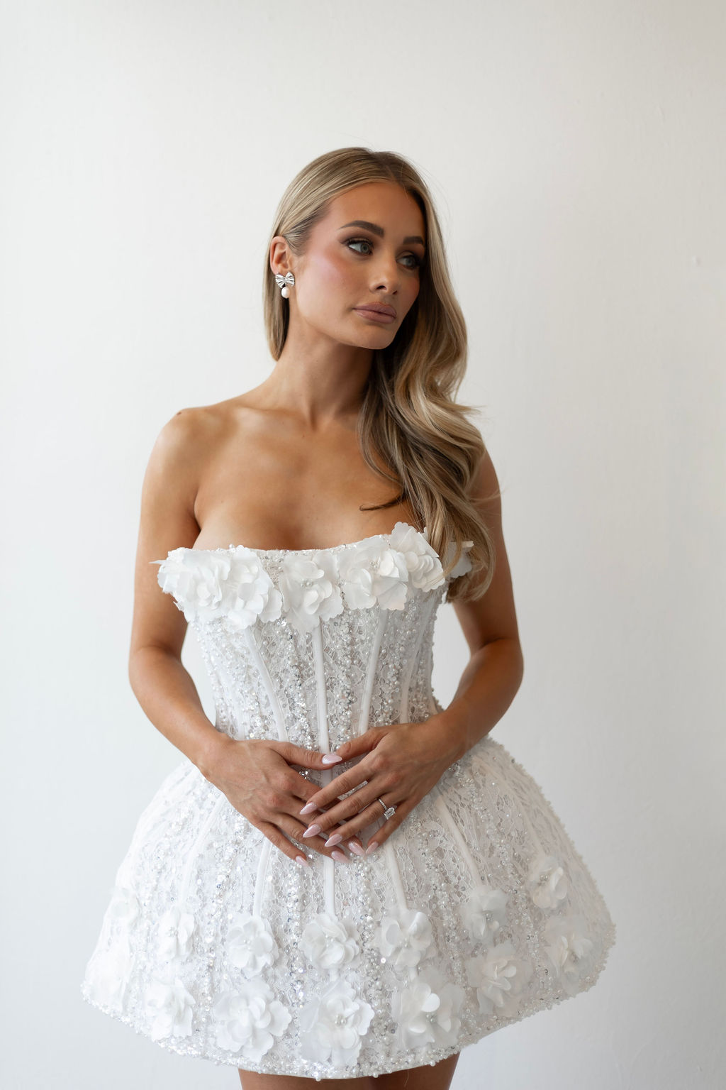 Essence pearl bridal mini dress