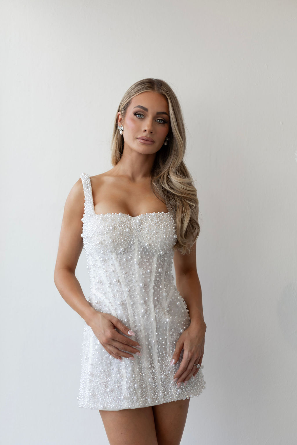 Pearl bridal mini dress